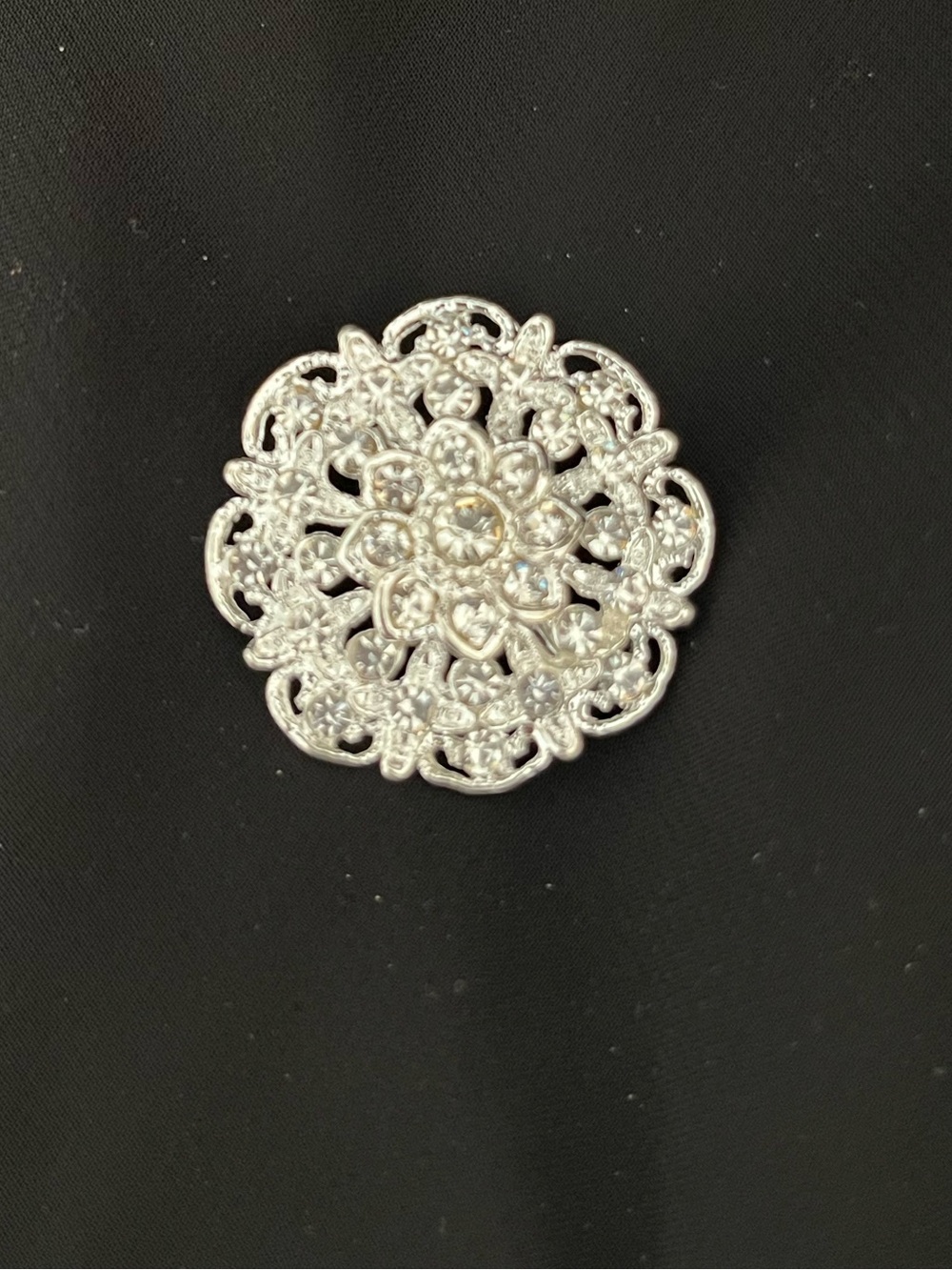 Silver Filigree Crystal Flower Brooch - Women Jewelry
